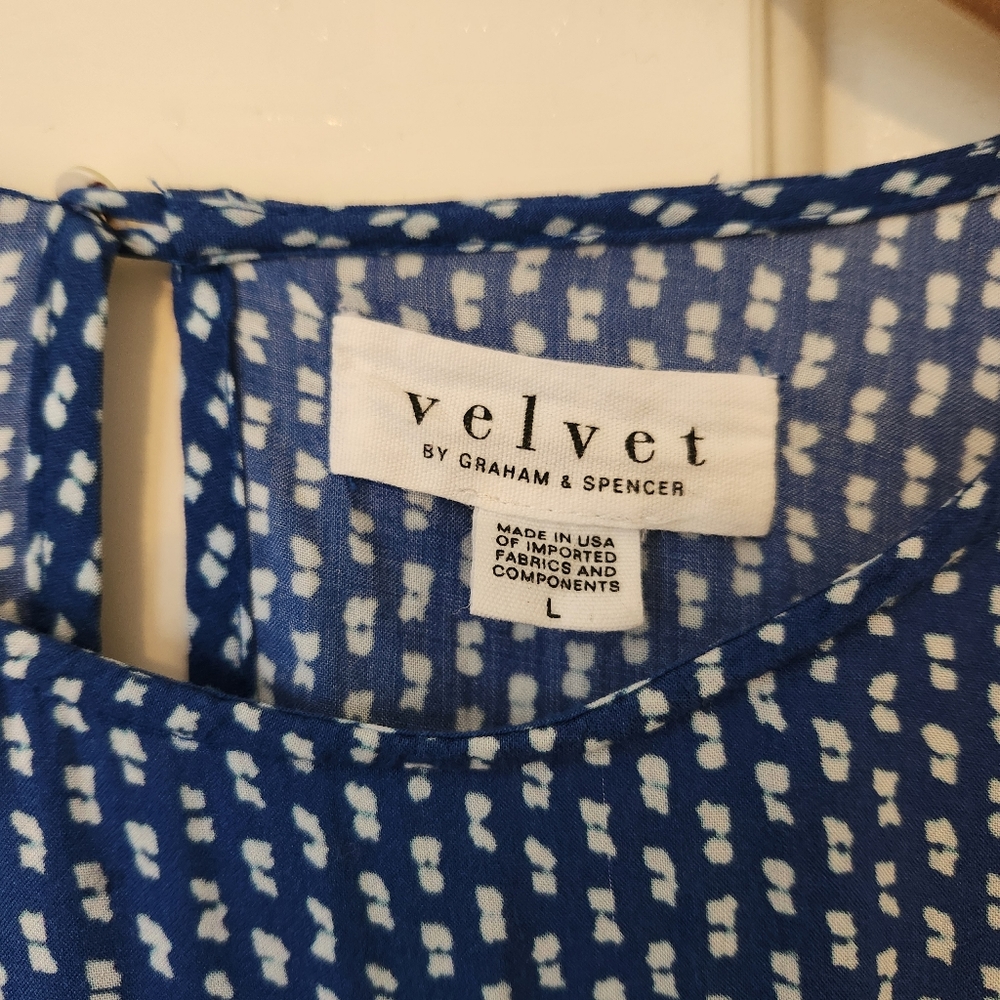 Velvet By Graham And Spencer Marnita Dress Blue White Print Lightweight Large - Picture 5 of 16